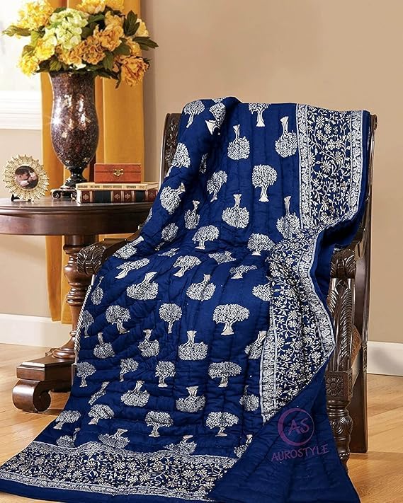 Image of EMIOUR 400 TC Pure Cotton Soft Jaipuri AC Quilt /Razai /Rajai Floral Print,Jaipuri Razai Cotton Quilt for Winter,Lightwieght Jaipuri Razai (Design 16, Double Bed)