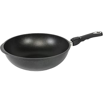 AMT Gastroguss Lotan AMZN-I-1032S-Z20B Wok 32 cm Diameter 10 cm High Wok Pan Suitable for Induction Cookers Removable Handle Non-Stick Finish Cast Aluminium