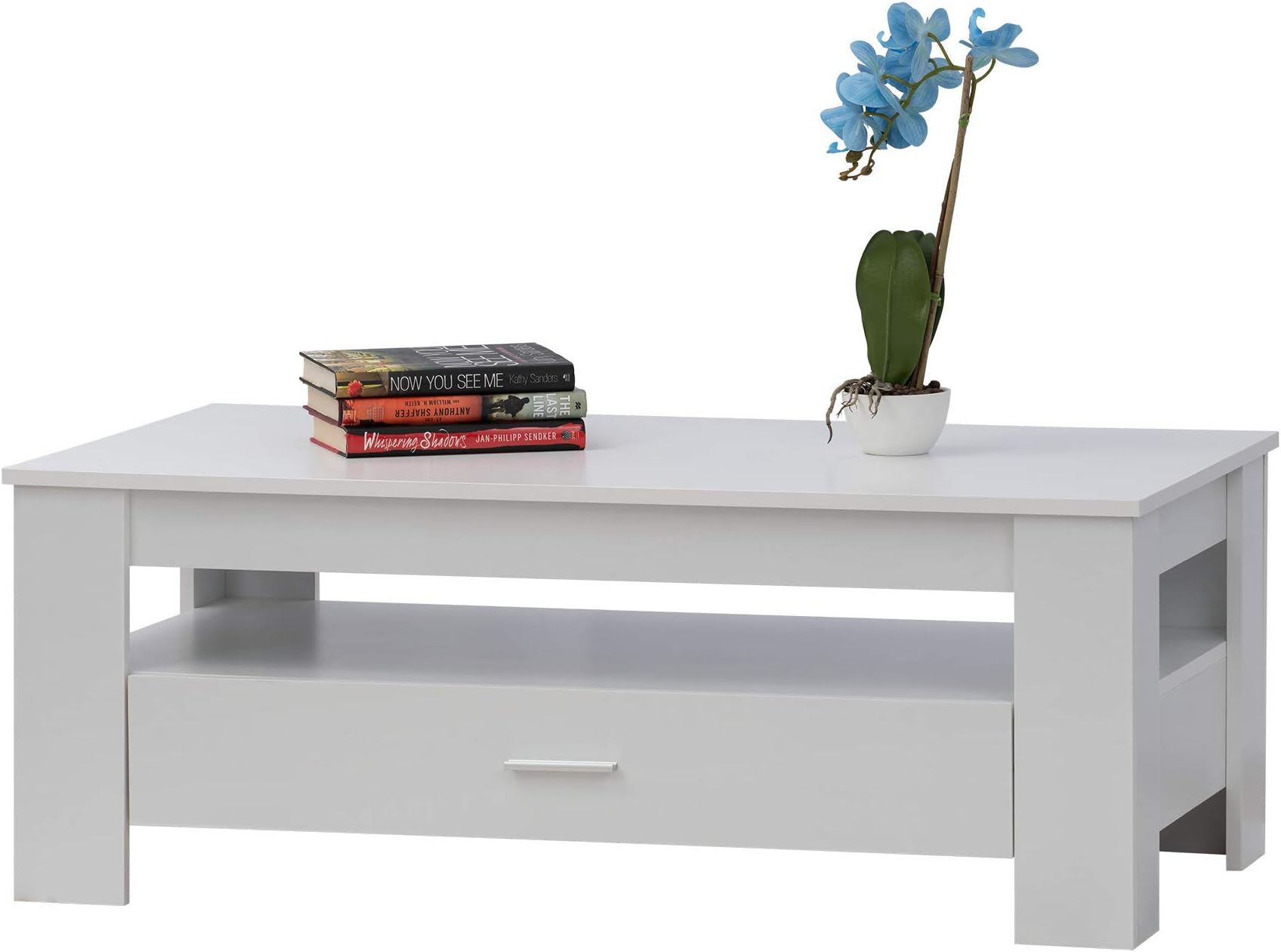 Fineboard , White Coffee Table with Drawer and Small Storage Space