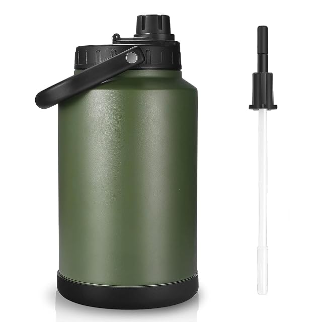 Sursip 1 Gallon Insulated Water Jug wtih Straw Stainless Steel Large Sports one Gallon Water Bottle for Travel