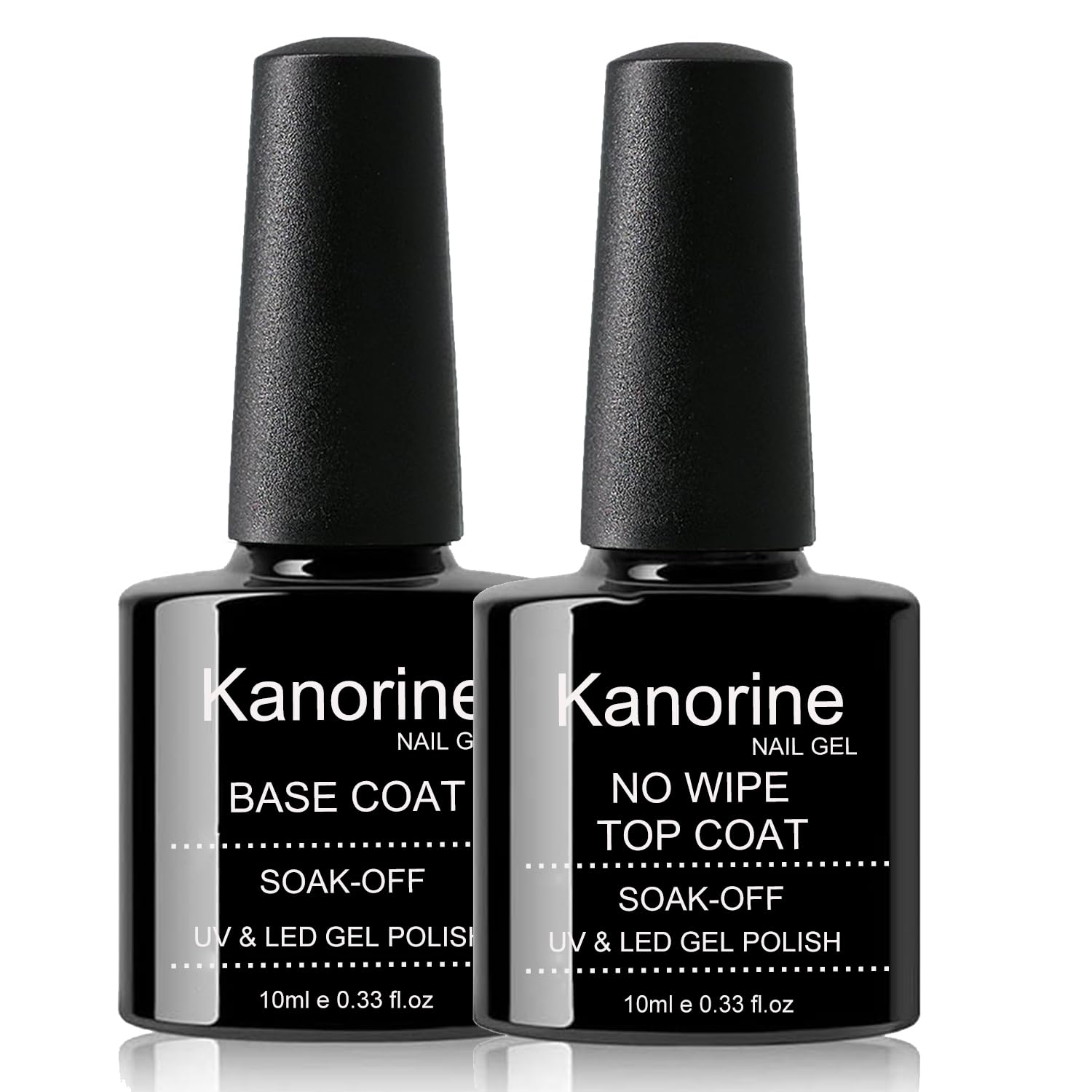 Kanorine Gel Top Coat and Base Coat Set, 2Pcs x10ml Gel Nail Polish No Wipe Top and Base Coat Set