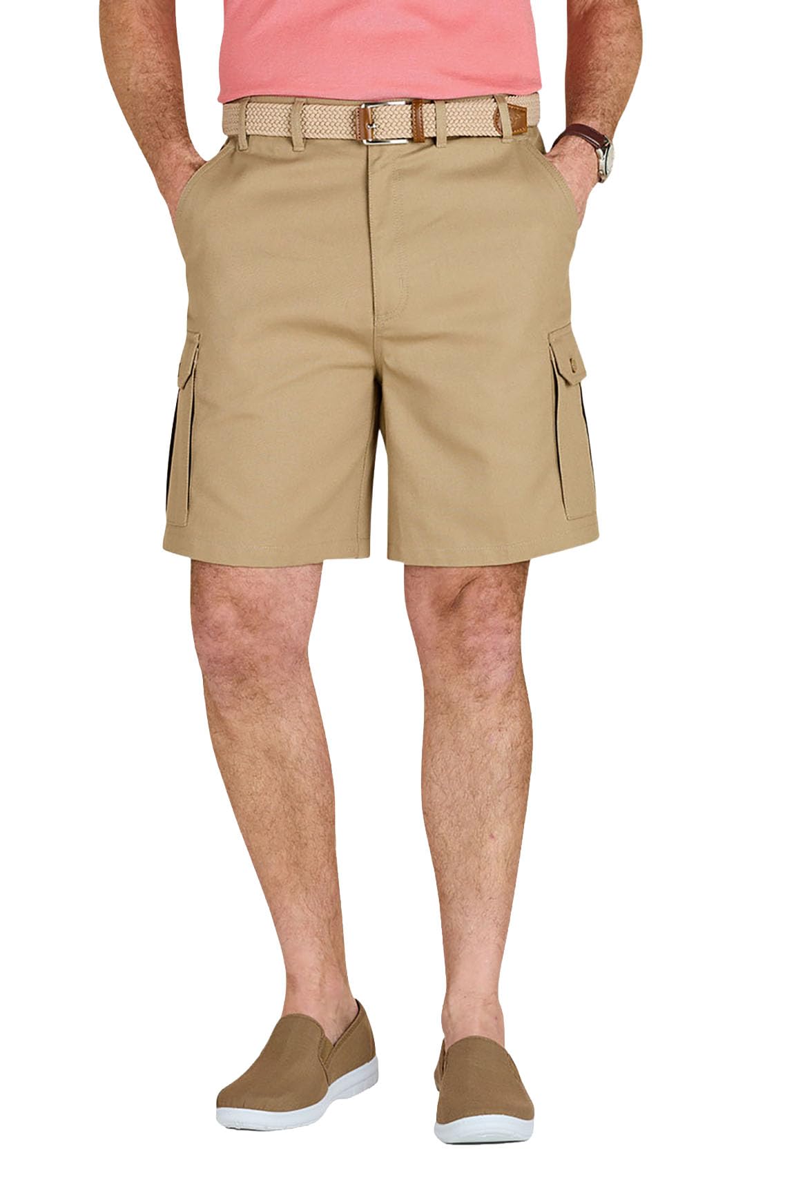 Chums Men's Dark Stone Cotton Cargo Shorts With Side Elastic Waist With Classic Belt Loops & Button Flap Pockets, Soft Breathable 100% Cotton 48