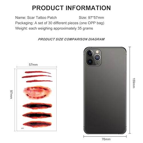 30 Sheets 220+Pcs Halloween Scar Tattoos - Realistic Fake Wounds & Zombie Makeup Kit - suitable for Halloween Cosplay Party， Fake Scars 3D Body Face Realistic Fake Stitches Tattoo Sticker Waterproof