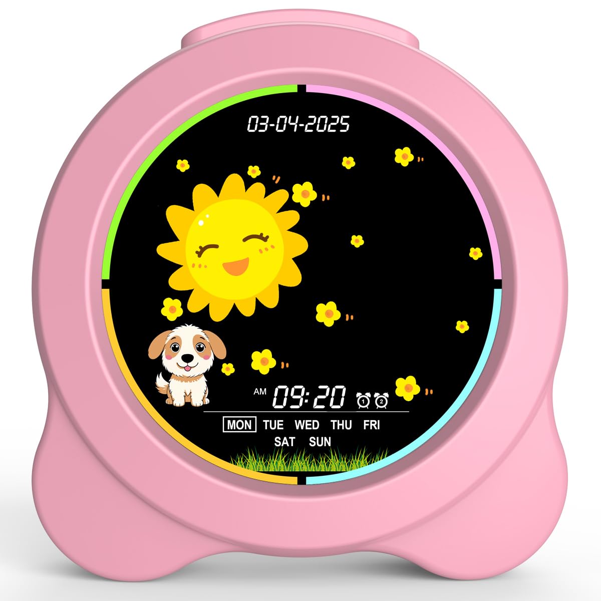 Kinderwecker Sonne & Mond LED-Anzeige mit Tag & Datum OK to Wake Uhr mit Nachtlicht für Kinder Kinder Schlaftrainer Geschenk für Jungen und Mädchen (Rosa)