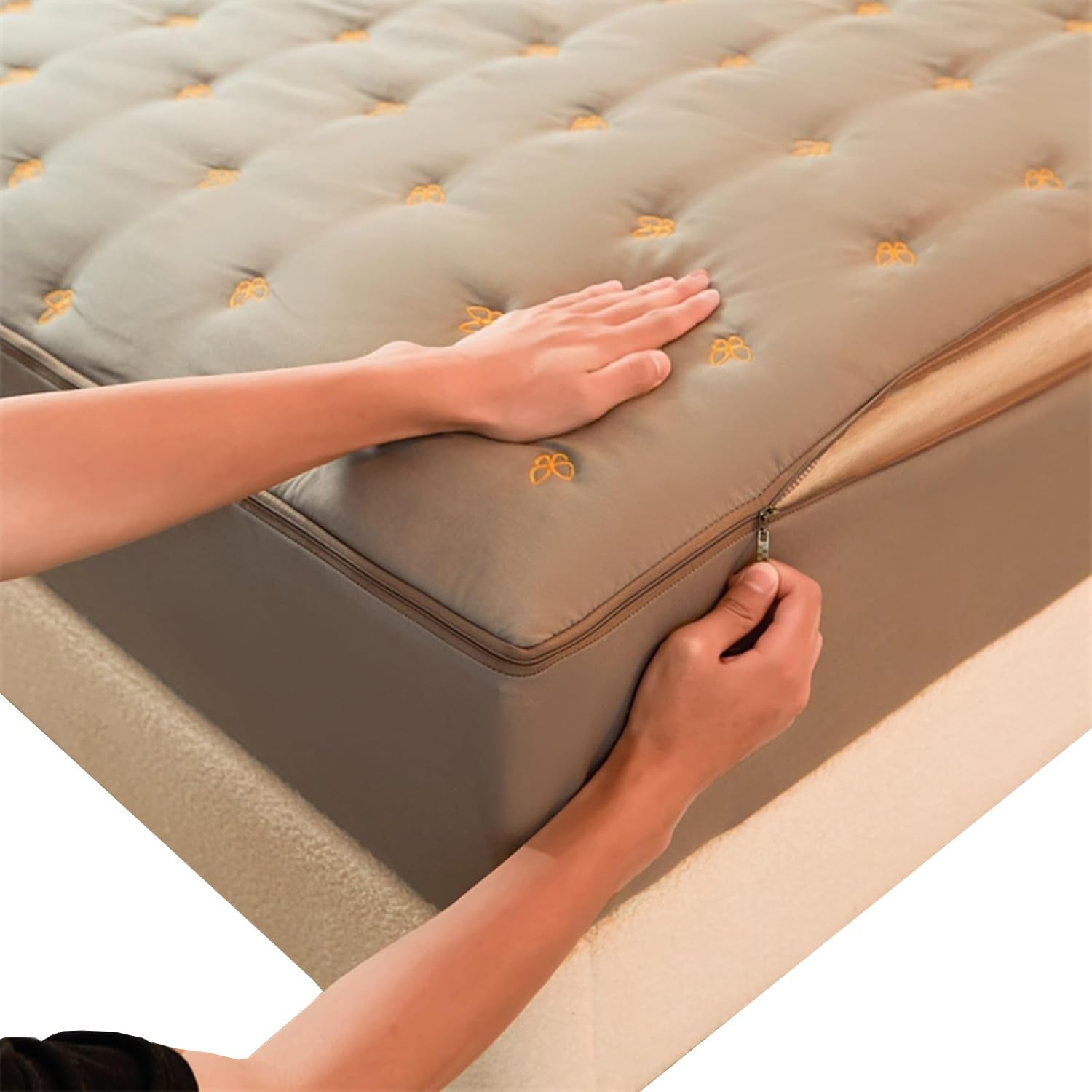 AQIGR Zipped Mattress Cover with Zip Single/Double Bed Encasement Anti Bed Bug Hypoallergenic Mattress Zipped Protector Covers 12/20/25/30/35cm Deep(Grey,90x190+12cm)