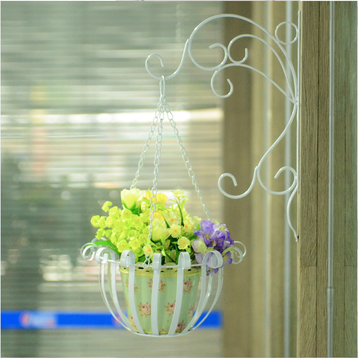 SOLUSTRE Soporte de Macetas Colgante de Hierro Blanco para Pared Diseño Clásico Europeo, Fácil de Instalar y Limpiar, Adecuado para Decoración de Jardín y Balcón