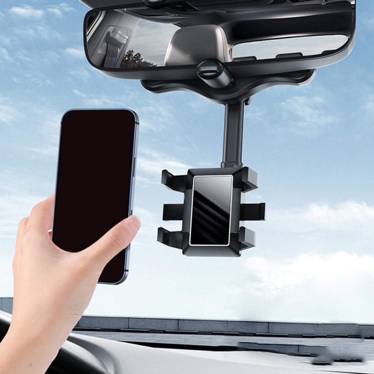 TOYANDONA Soporte para Teléfono de Coche Negro Clip Abs y Pegamento PU | Visualización Cómoda de Navegación, para Vehículo y Conducción, Montaje en Tablero