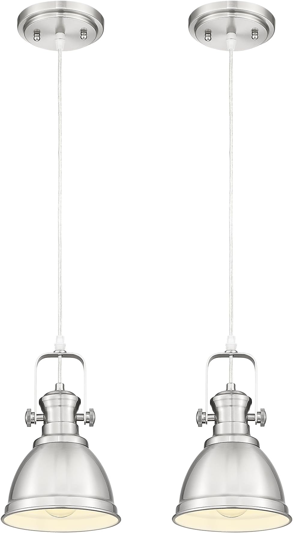 2 Pack Pendant Lights Kitchen Island, Farmhouse Hanging Lights Fixtures with Metal Shade, Rustic Kitchen Pendant Lighting Over Island for Dining Room, Brushed Nickel, AD-2151-1P2-SN