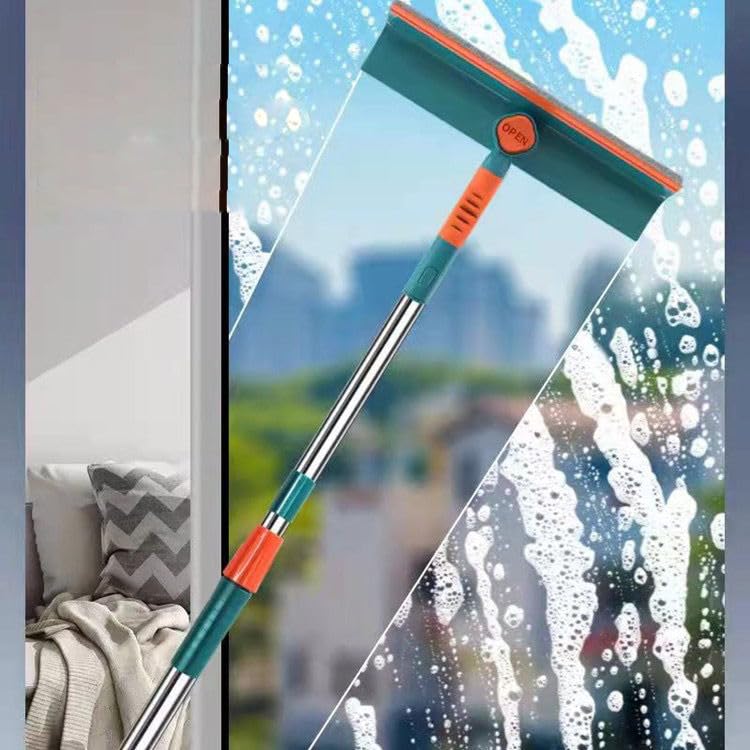 Image of QERINKLE 2 in 1 Bathroom Cleaning Brush with Wiper Tiles Cleaning Brush Floor Scrub Bathroom Brush with Long Handle 120 Rotate Bathroom (Green /)