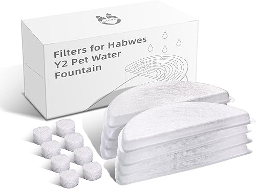 HABWES Juego de 16 filtros de repuesto para fuentes de agua para gatos, 8 cartuchos de filtro y 8 esponjas de prefiltro para dispensador automático