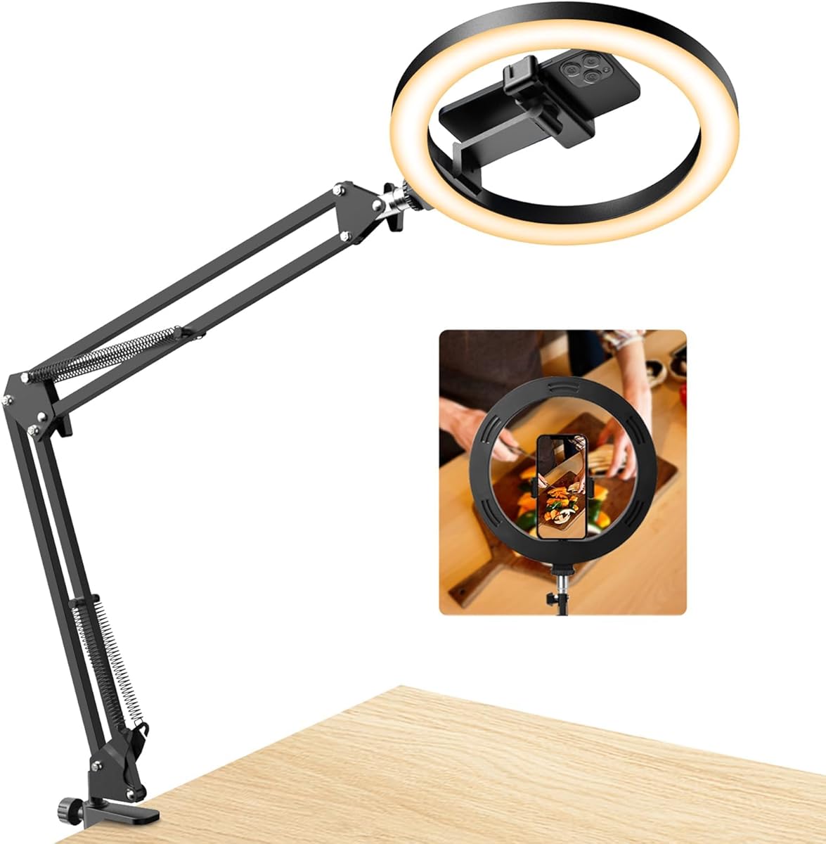 Upgrade Ring Light Overhead Camera Phone Mount for Desk, Evershop 10” Selfie Light with Stand Tripod for iPhone, Light with Phone Holder for Video Recording,Zoom Meeting,Live Streaming Tiktok,YouTube