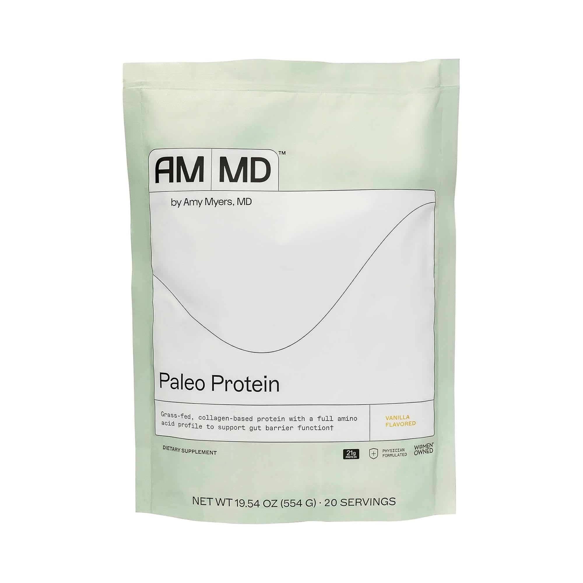 Amy Myers MD Paleo Protein Powder - with Collagen Peptides for Gut Health - Supports Hair, Skin & Nails - Non-GMO, Gluten-Free, Non-Dairy & More - Vanilla Bean - 19.54 oz (20 Servings)
