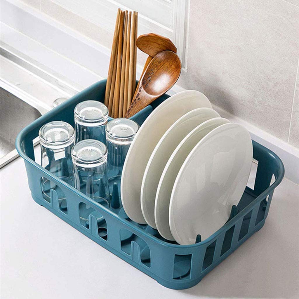 Scolapiatti -Scolapiatti Scaffale di stoccaggio Stoviglie da Cucina Scaffale in plastica 35 * 28,5 * 11 cm (Colore : Blu) (Blu)