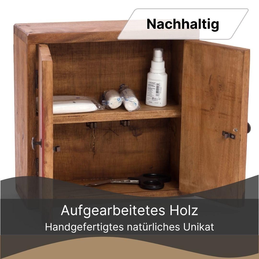 MEDIZINSCHRANK Medic 35 | 35x35x13cm (HxBxT), Mahagoni | Wandschrank im Shabby Chick Design, Arzneischrank, Erste Hilfe Schrank aus Holz | Farbe: 08 honigfarben gewachst