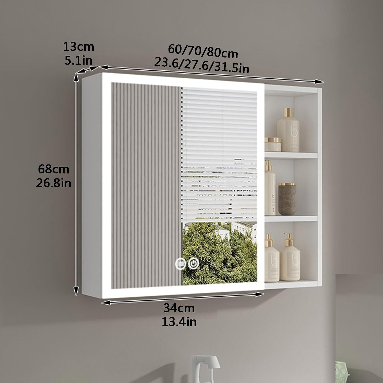 Smart Vanity Bathroom Medicine Cabinet with LED Mirror, Anti-Fog & Storage, Wall-Mounted Aluminum Alloy Mirror Integrated Lighting for Makeup Shaving(White,80 * 13 * 68cm)