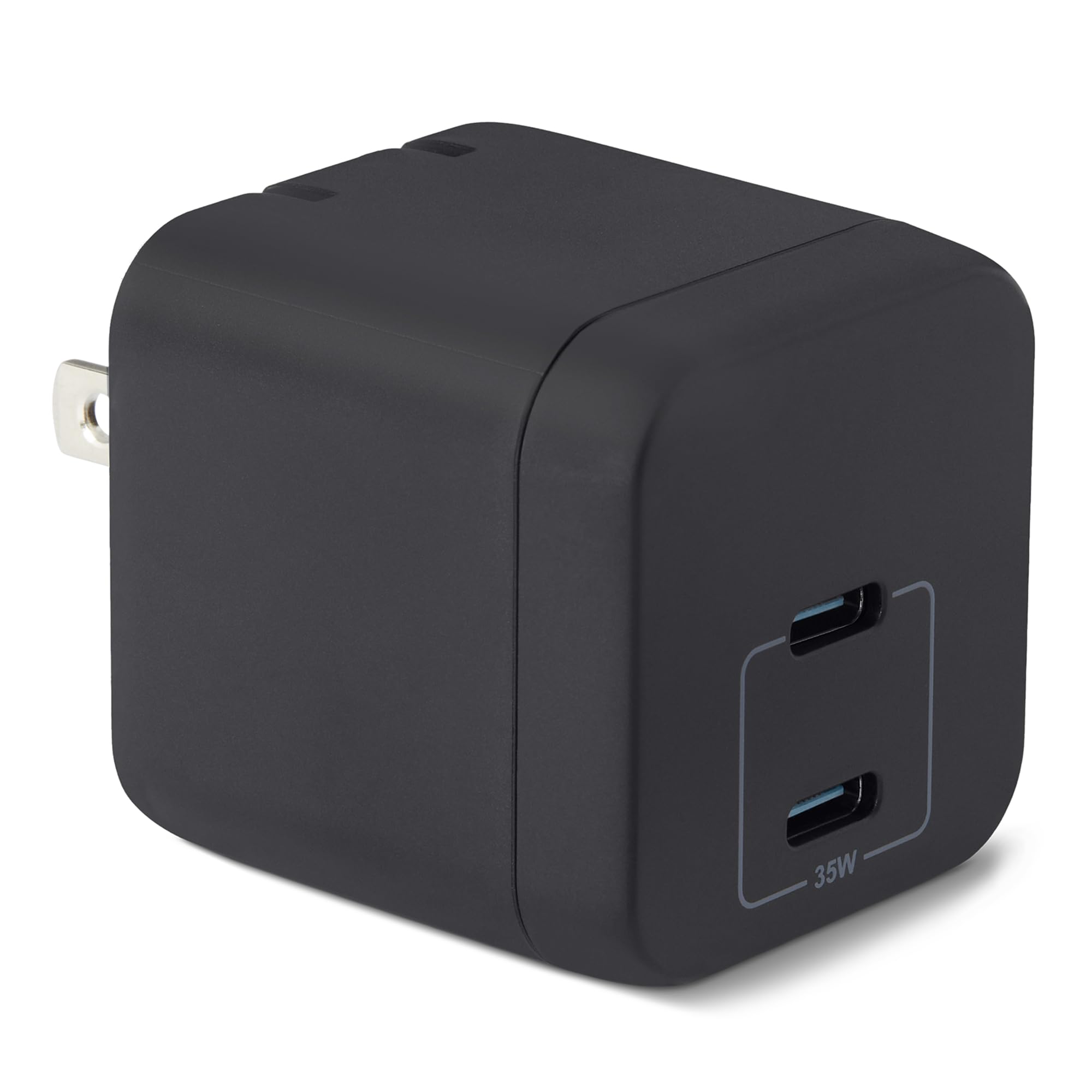 Amazon Basics 35W Fast Charging GaN USB-C Wall Charger, 2-Port Nano for Tablets, Phones, Black