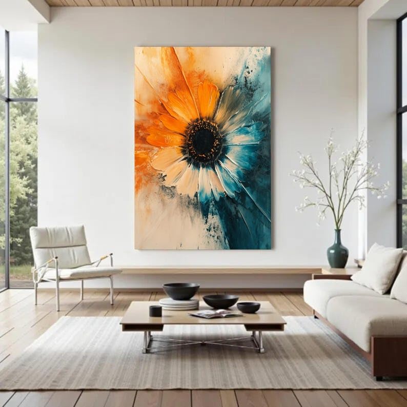 Grande toile décorative tournesol tableau abstrait mural 30x40 - 2