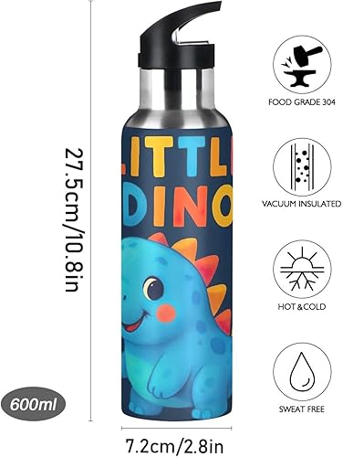 Miniatura 9 de Cute Dinosaur Blue Insulated Stainless Steel Water Bottle with Straw 32 Oz Leakproof Water Bottles, BPA-Free Sport Water Bottle Insulated