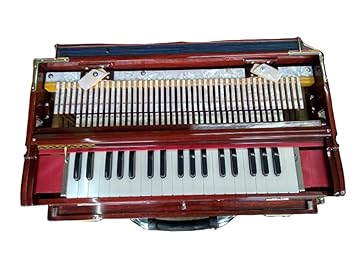 3 3/4 Octave 9 Scale Changer (with Coupler) Box Harmonium with 3 set of PREMIER Reeds, Brown/Natural