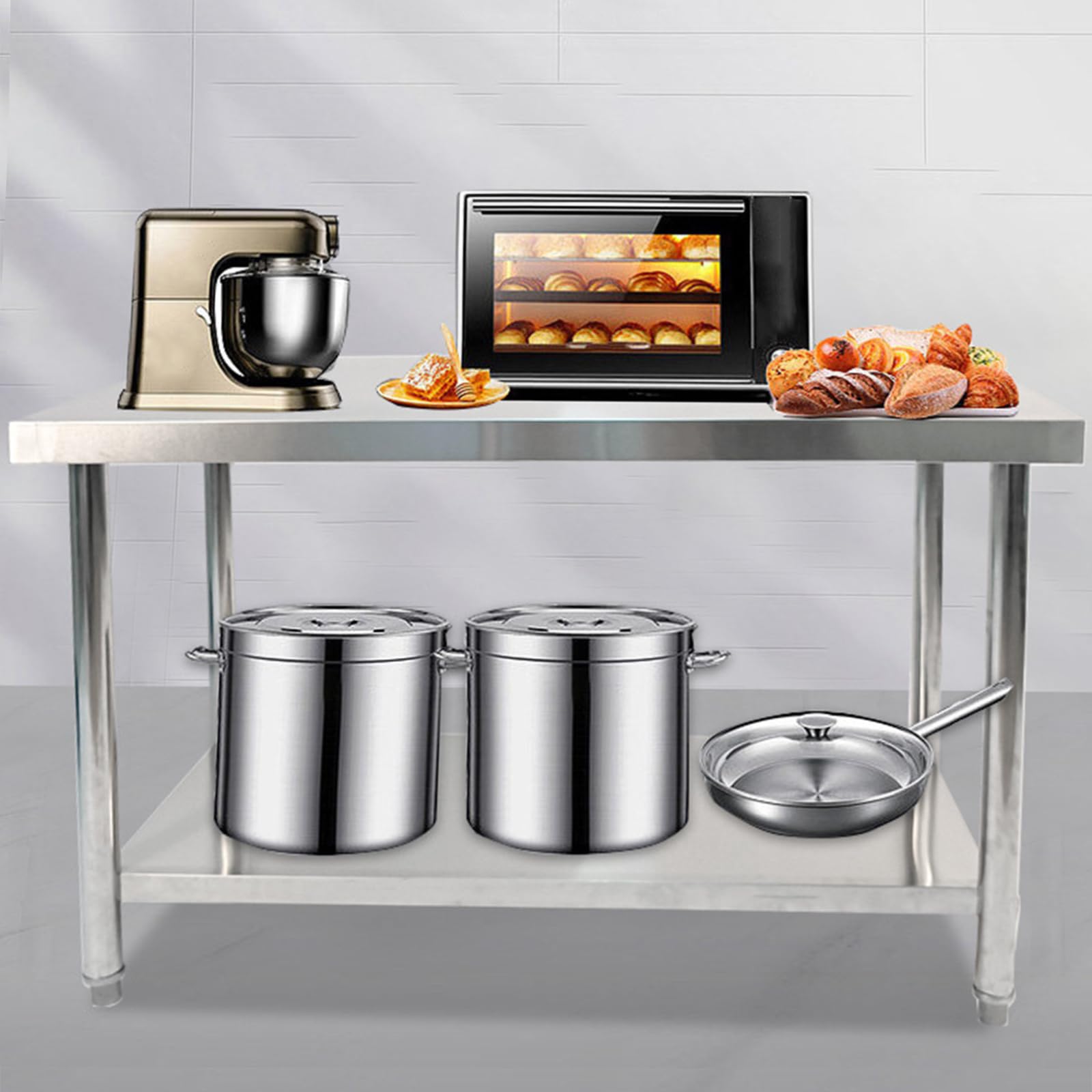 Tavolo Per La Preparazione Degli Alimenti,Tavolo Da Cucina Commerciale In Metallo,Tavolo In Acciaio Inossidabile Per Preparazione E Lavoro,Tavolo Da Lavoro Commerciale Per Carichi Pesanti(80cm/31.5in)