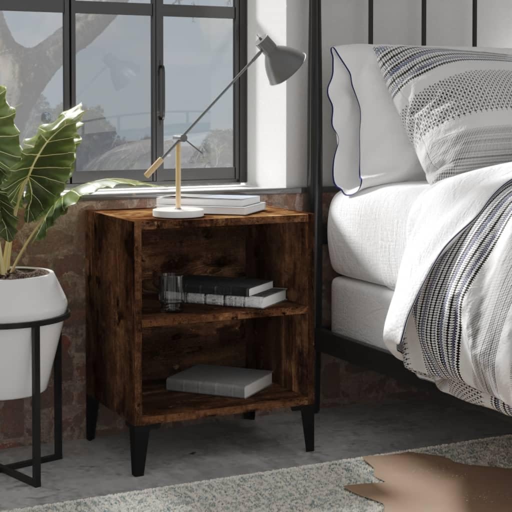 Table de chevet chêne fumé 40 cm meuble d'appoint chambre avec pieds métal