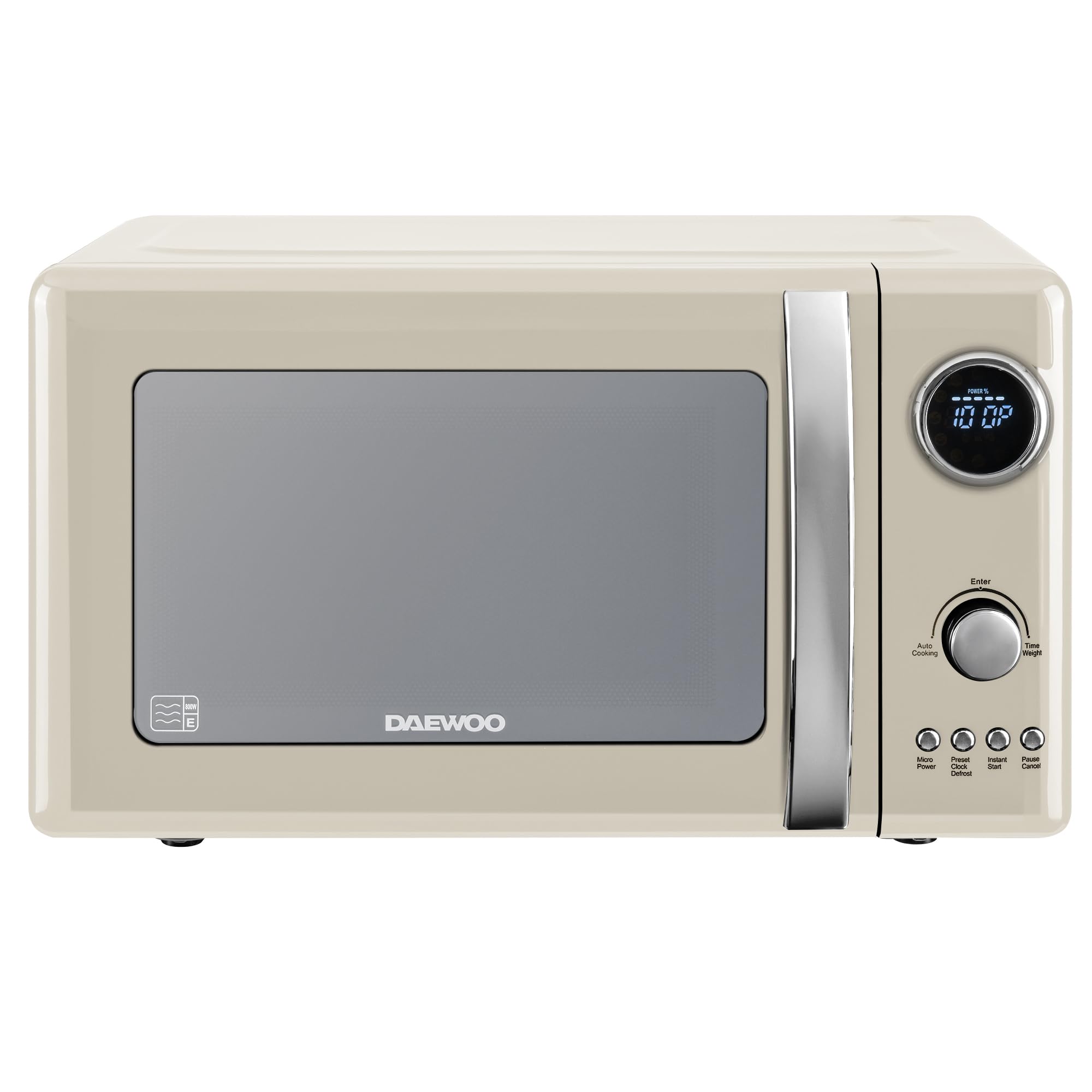 Daewoo Kensington 800W, 20L Digital Microwave | 5 Power Settings | Defrost & Cancel Control | 245mm Turntable Glass Tray | Digital Timer | Beep Indicator |Cream [Energy Class A]
