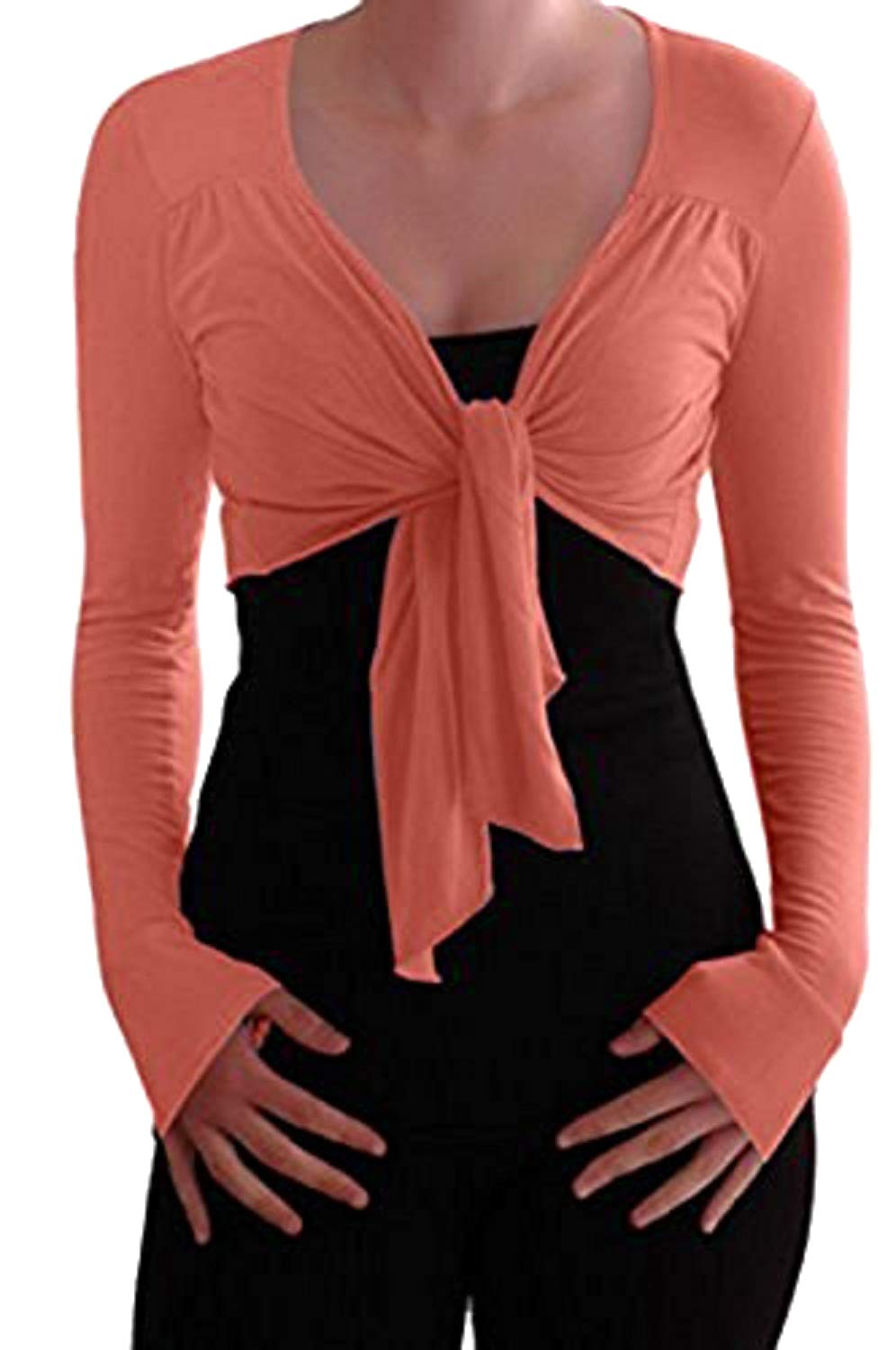 Eye Catch - Genevieve Long Sleeve Cardi Shrug Wrap Tie Front Bolero Peach M/L
