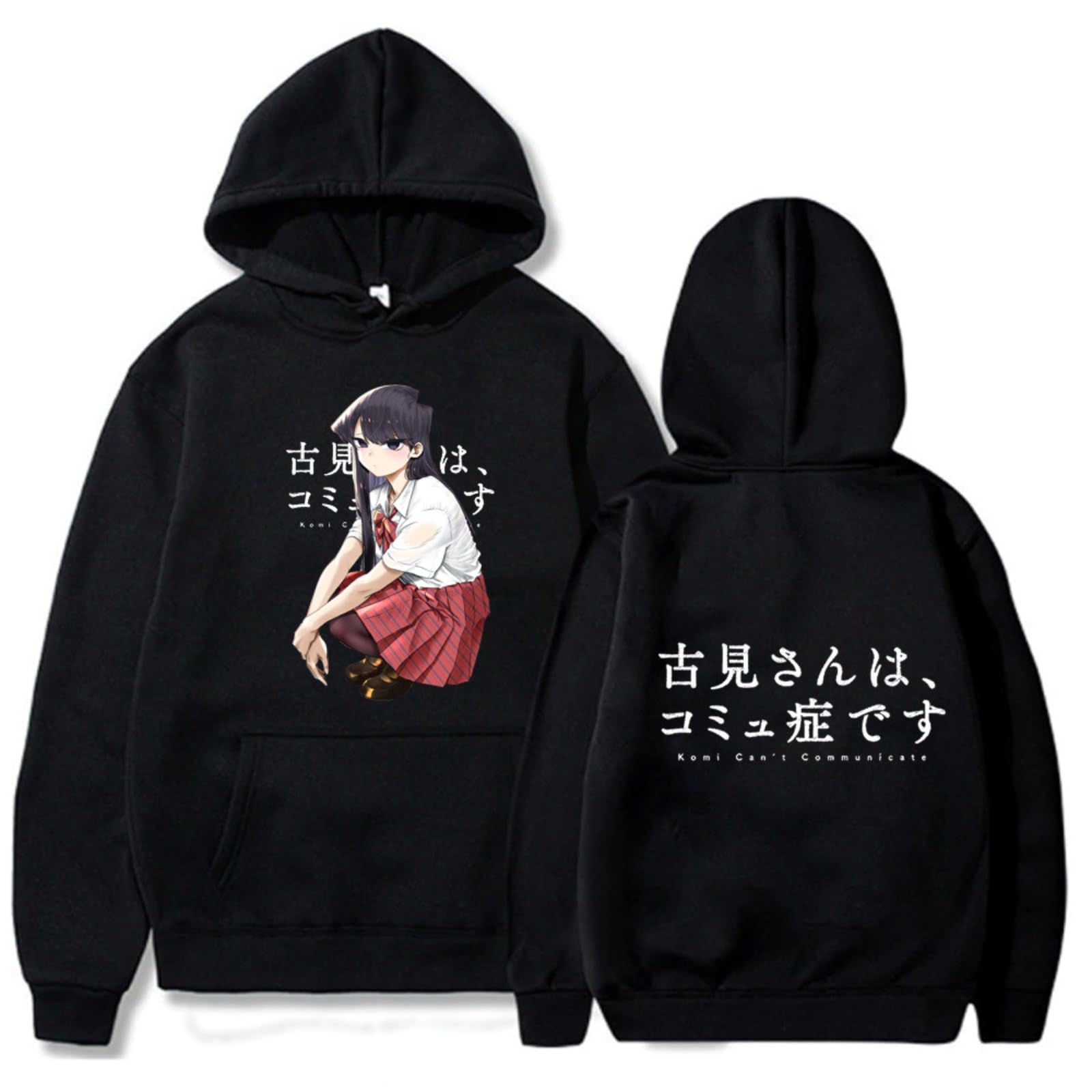 Cutte Unisex Black Komi Can't Communicate Hoodie - Komi Shouko Graphic Print | Anime Sweatshirt | Casual Manga Style (,S)