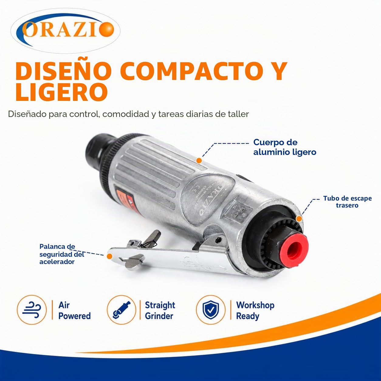ORAZIO Kits de Amoladoras rectas de Aire 16 Piezas, Mini Amoladora Recta Neumática para Reparación de Neumáticos y Otras Aplicaciones, con Accesorios de 3mm 6mm 212505B