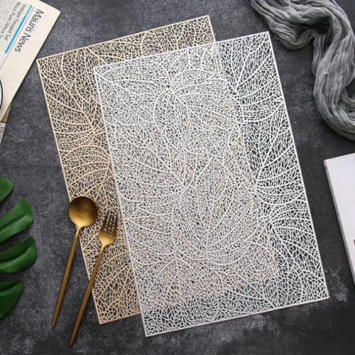 Set de table argenté de qualité supérieure lot de 4 napperons de table au design feuilles - 3