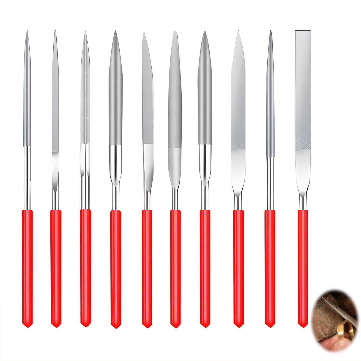 Juego de 10 minilimas de aguja, 3 x 140 mm, pequeñas limas para llaves en 10 modelos, limas estriadas para metal, lima de metal para limar fino, juego de limas de joyas, metal y plástico