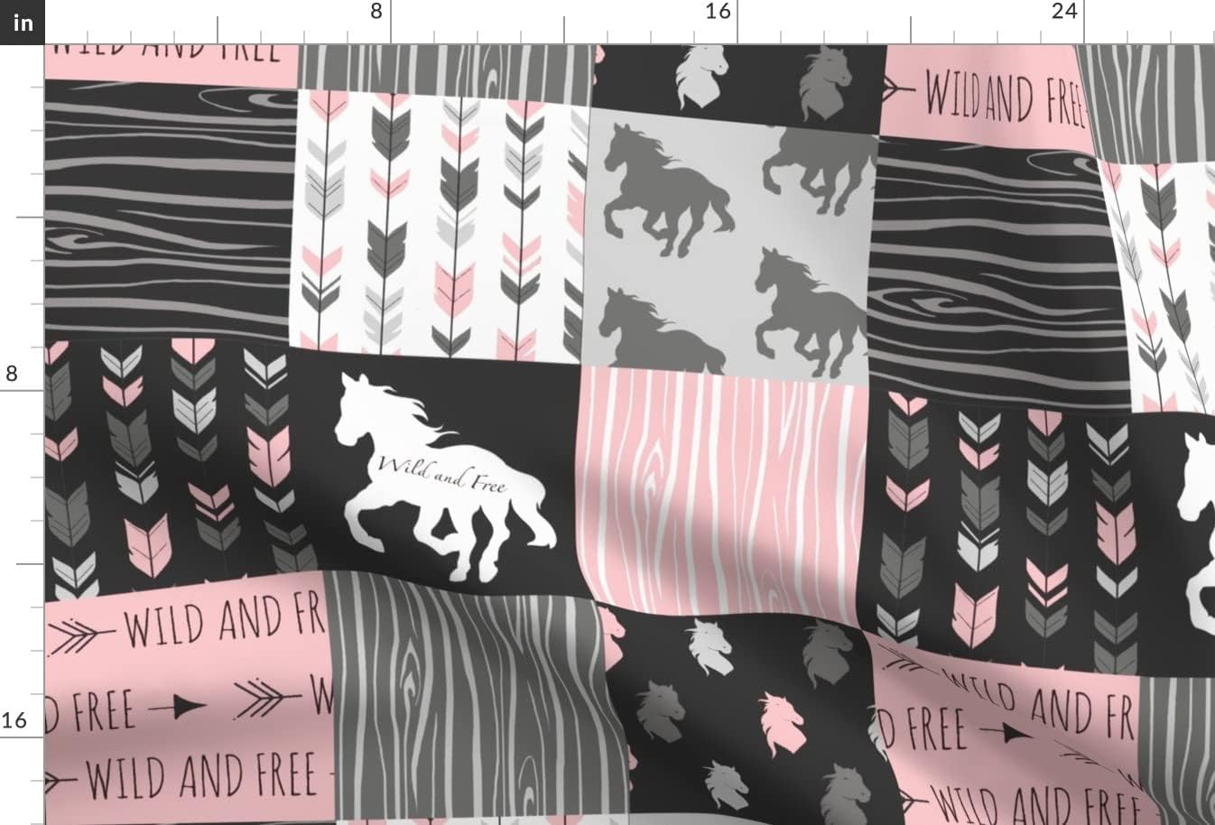 Spoonflower Fabric - Horse Patchwork Pink Black Wild Free Horses Western Cowgirl Printed on Upholstery Velvet Fabric Fat Quarter - Upholstery Home Decor Bottomweight Apparel