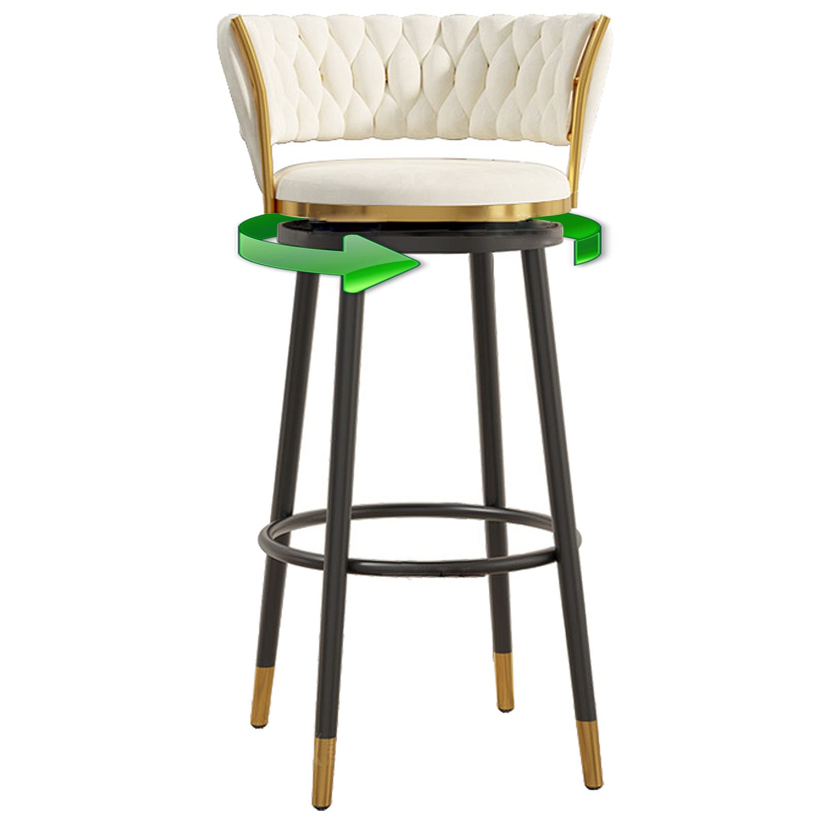 Tabourets de bar pivotants 360° en velours doux blanc 65cm pour cuisine