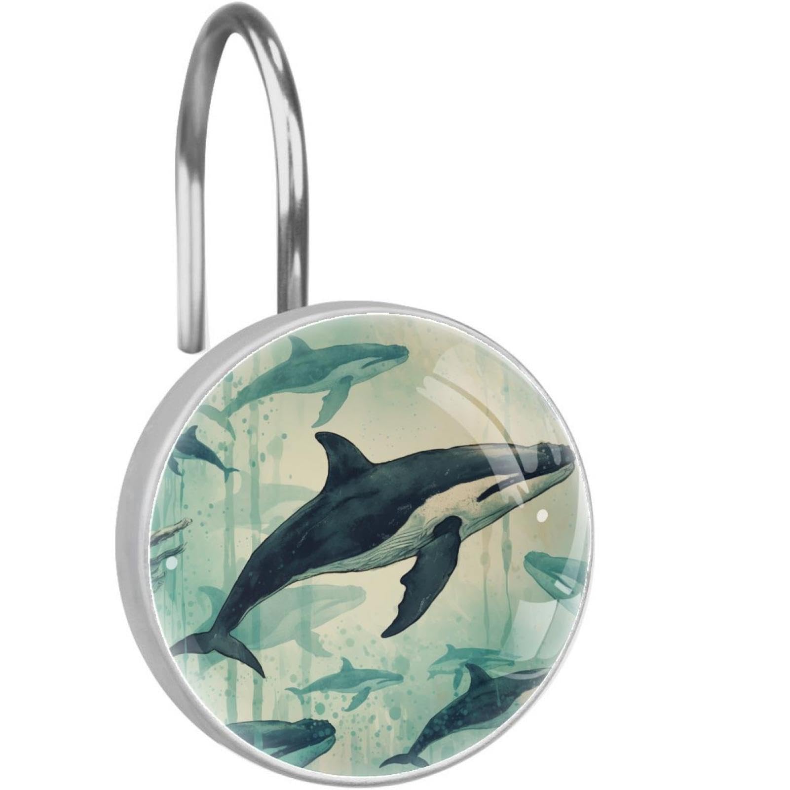 Crochets rideau douche cristal et acier inoxydable motif baleine océan
