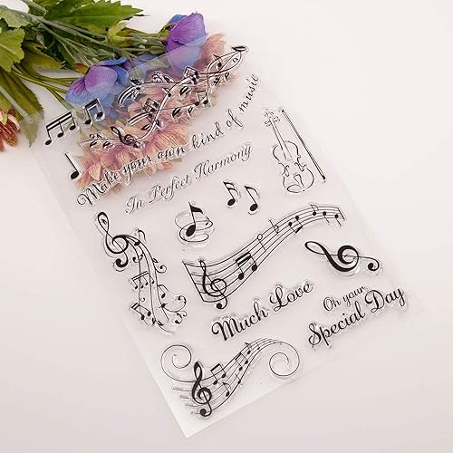 Miniatura 4 de LZBRDY Notas musicales de 5.9 x 8.3 pulgadas, hojas de violín, sellos de goma transparente para álbumes de recortes, tarjetas, Navidad, San