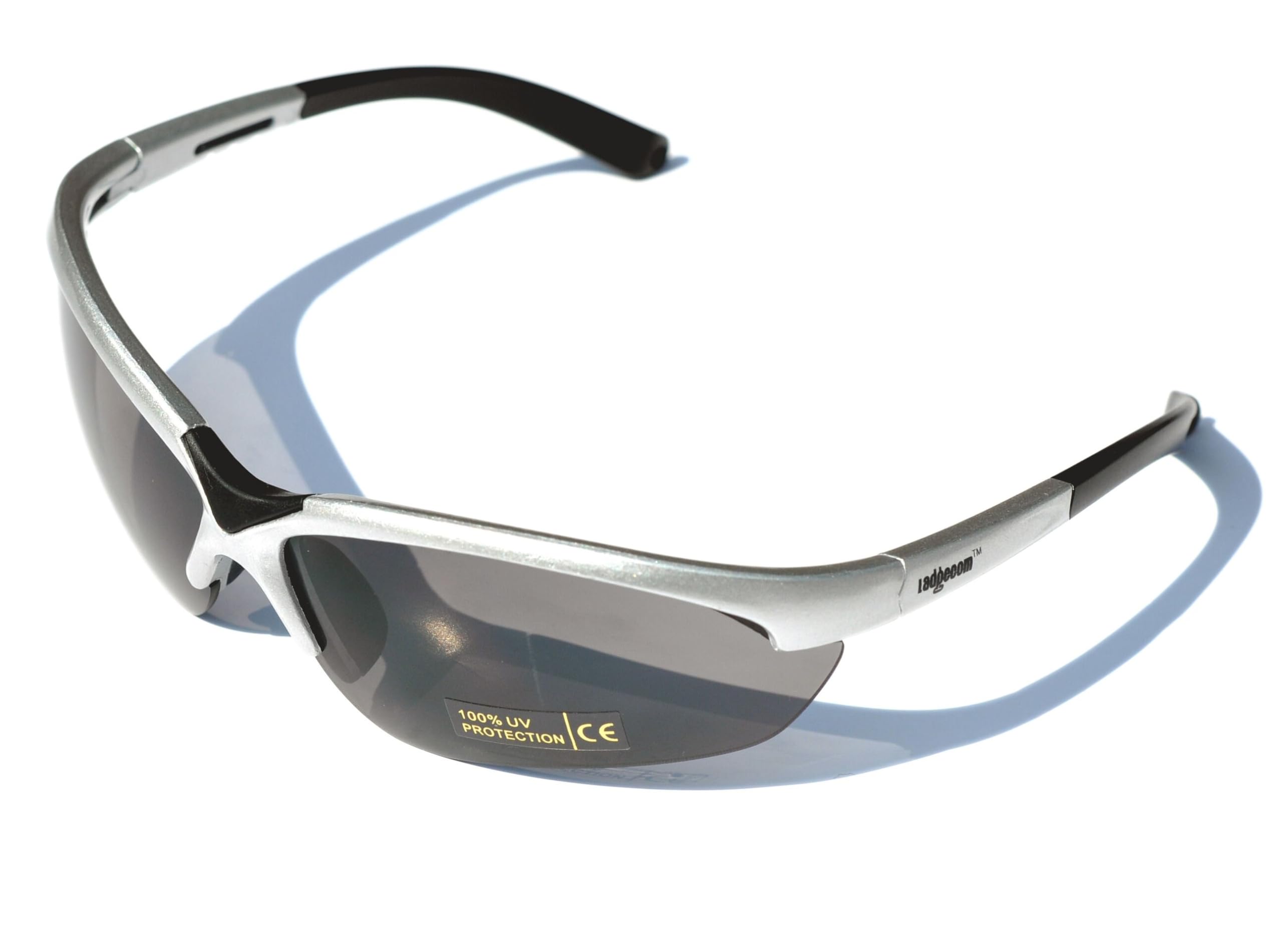 Silver Sports Sun Glasses for Cycling & Running with Dark Lens, Spare Yellow Lens, Head Strap, Hard Case and Cleaning Cloth