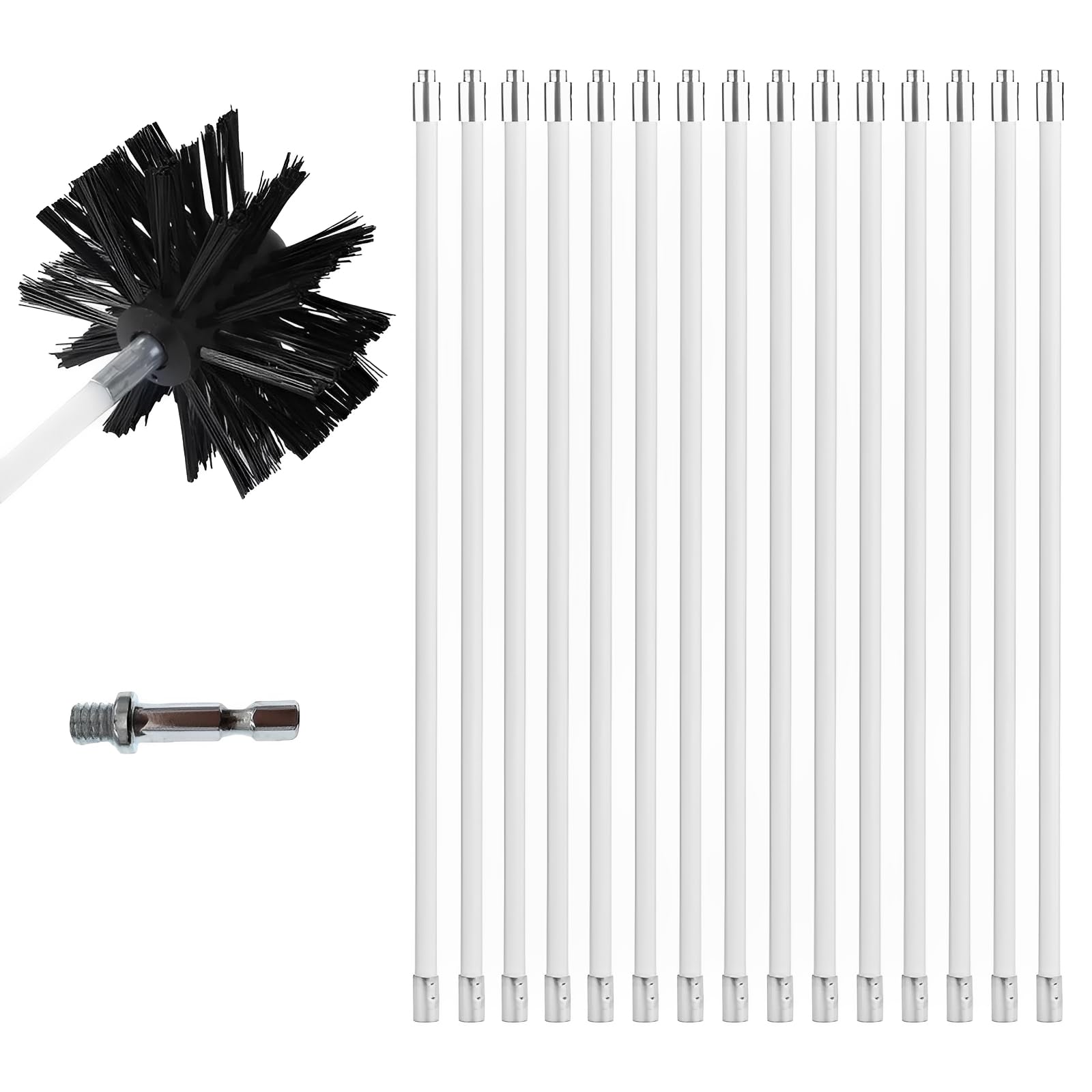 Chimney Cleaning Brush Kit, 15 Flexible Rods with 100mm Nylon Rotary Brush for Fireplace Dryer Vent & Flue