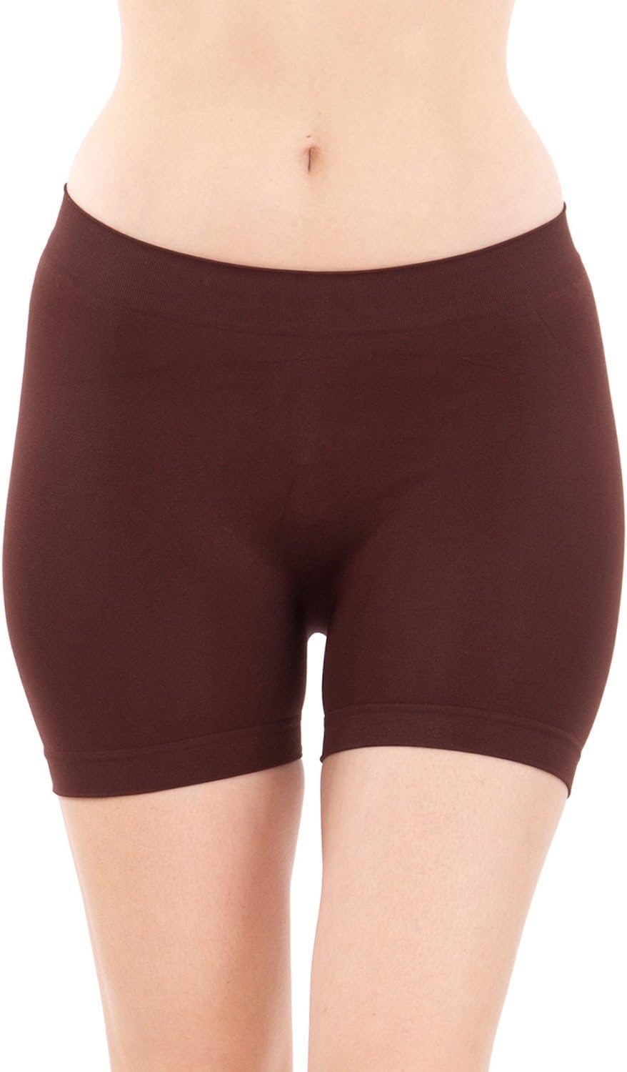 MOPAS Basic Solid Biker Short Spandex Yoga Leggings (12 inch, Brown)