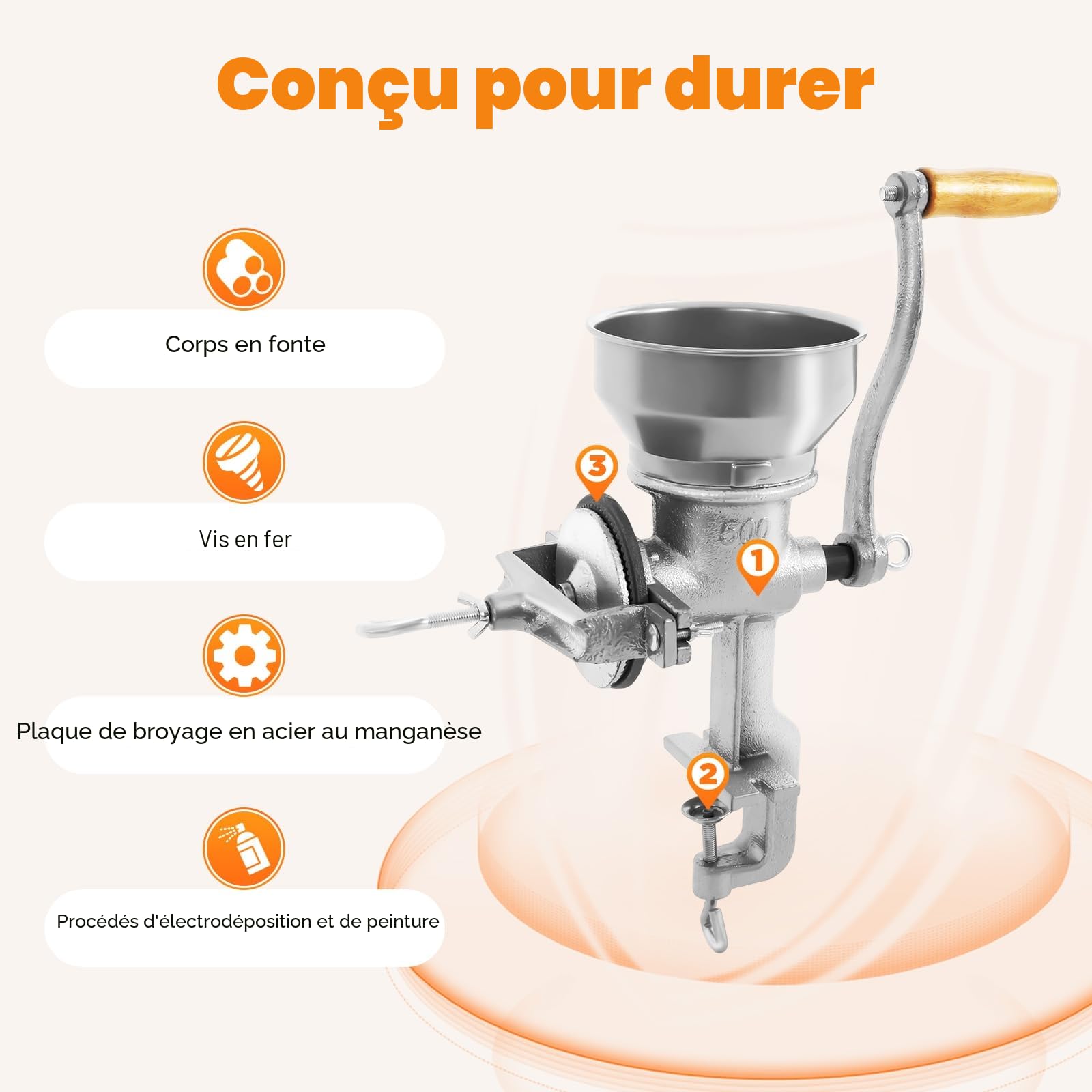 Moulin à céréales, manuel, à la main, pour céréales, grains et café