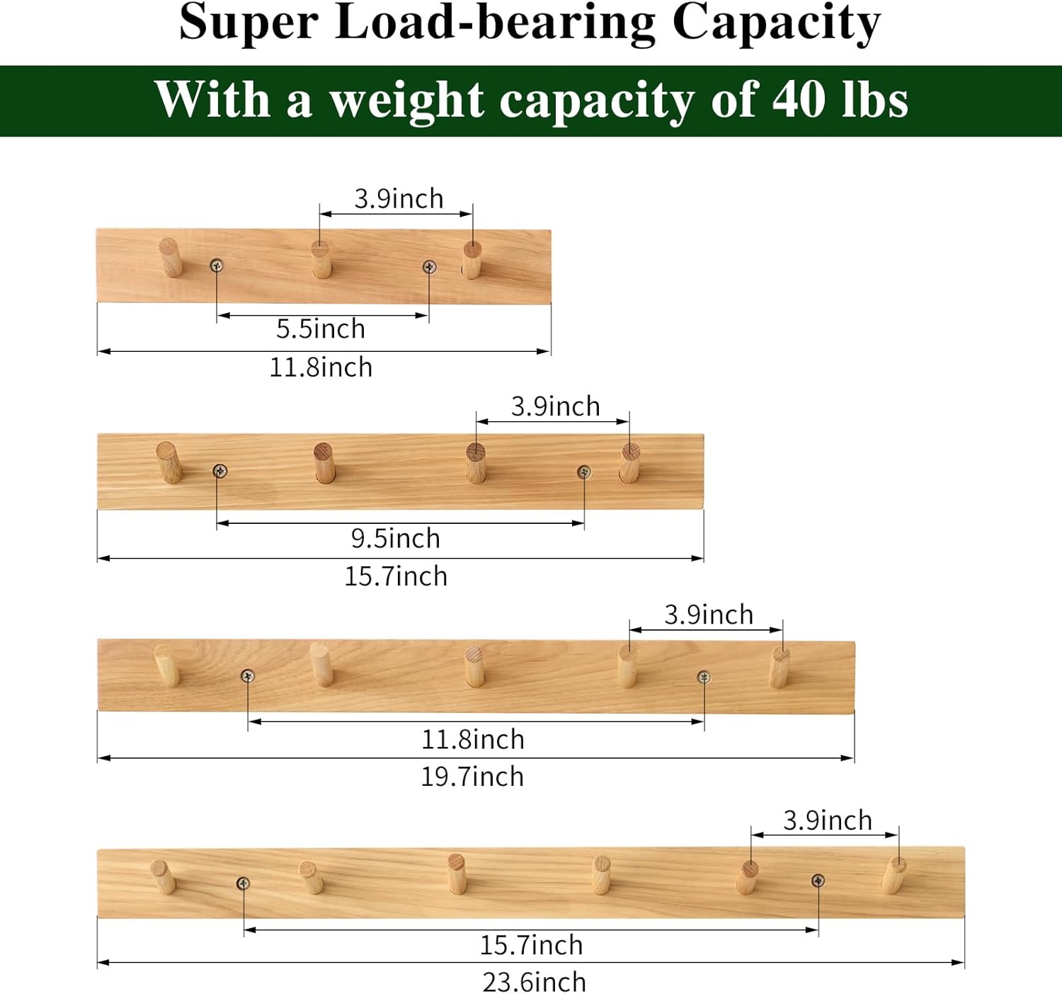 Hickory Wood Coat Rack Wall Mount 24 inches, Wooden Coat Hooks with 6 Hooks Coat Hanger for Hanging Hat Jacket Purse, Wall Hooks for Entryway, Bathroom, Bedroom, Natural