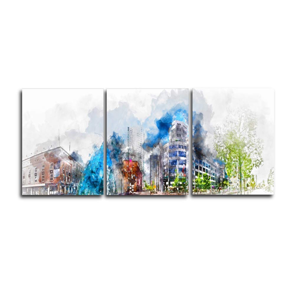 Peinture nordique ville bâtiment abstrait sur toile de lin d'art