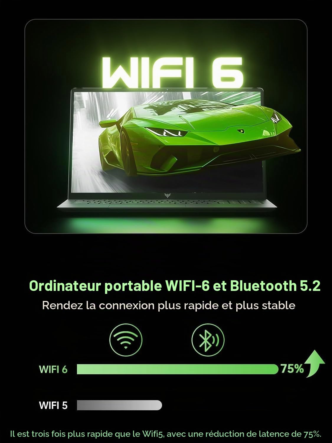 15.6" Ordinateur Portable Gamer ave Ryzen 7 5700U (jusqu'à 4.3GHz)