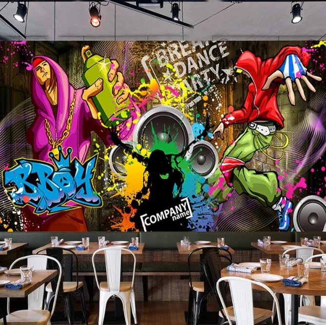 Papier peint graffiti rétro américain 300x210 cm mural pour chambre d'enfant