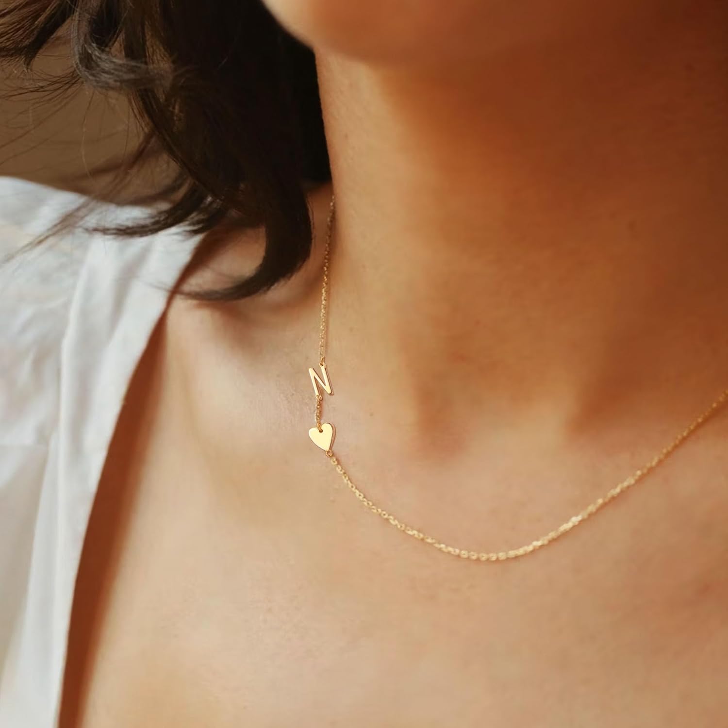 JSJOY Dainty Sideway Initial Necklaces for Women 14K Gold Plated Heart Letter Choker Necklace Minimalist Jewelry - Image 5