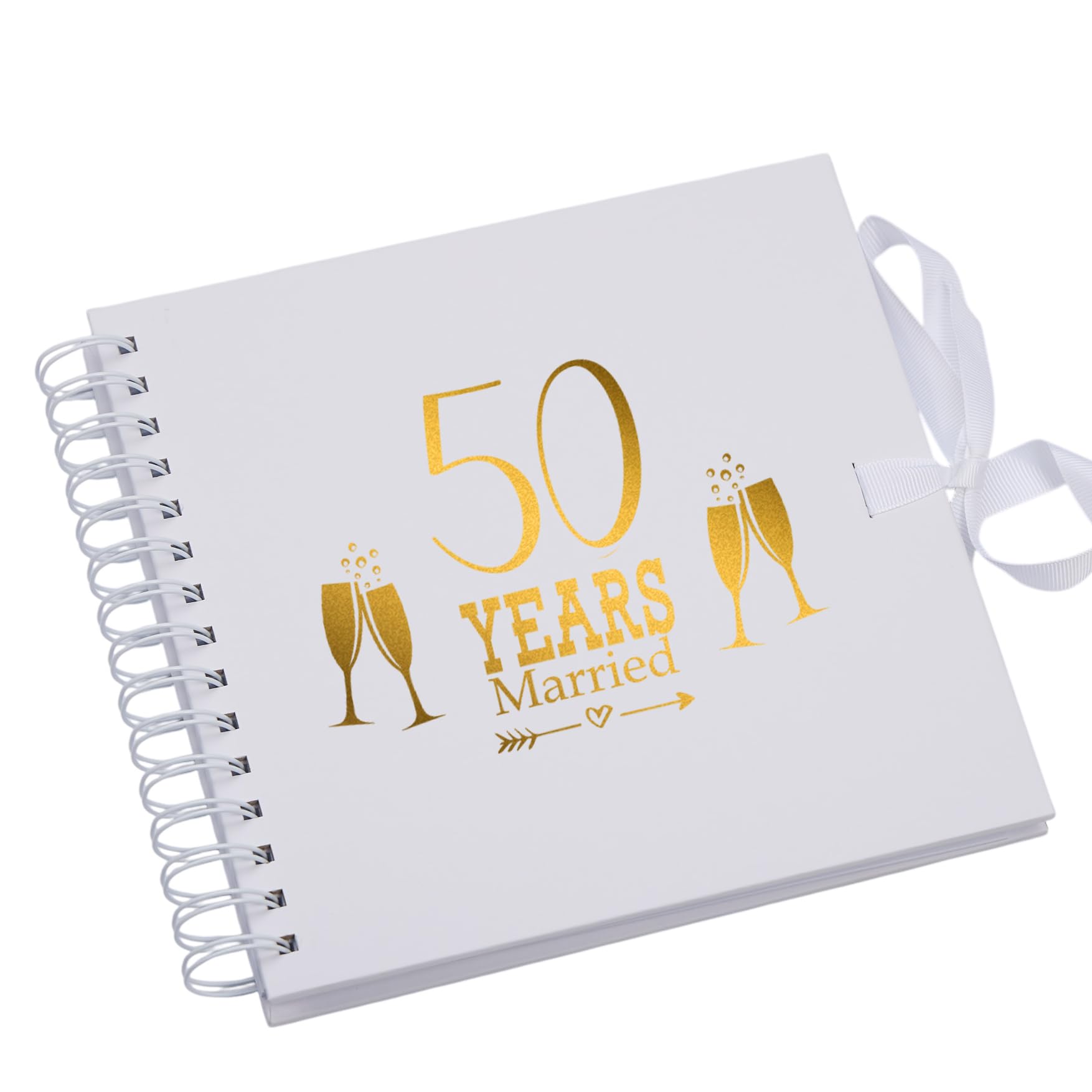 Ukgiftstoreonline White 50Th Golden Anniversary Scrapbook Guest Book Photo Album Gold Script
