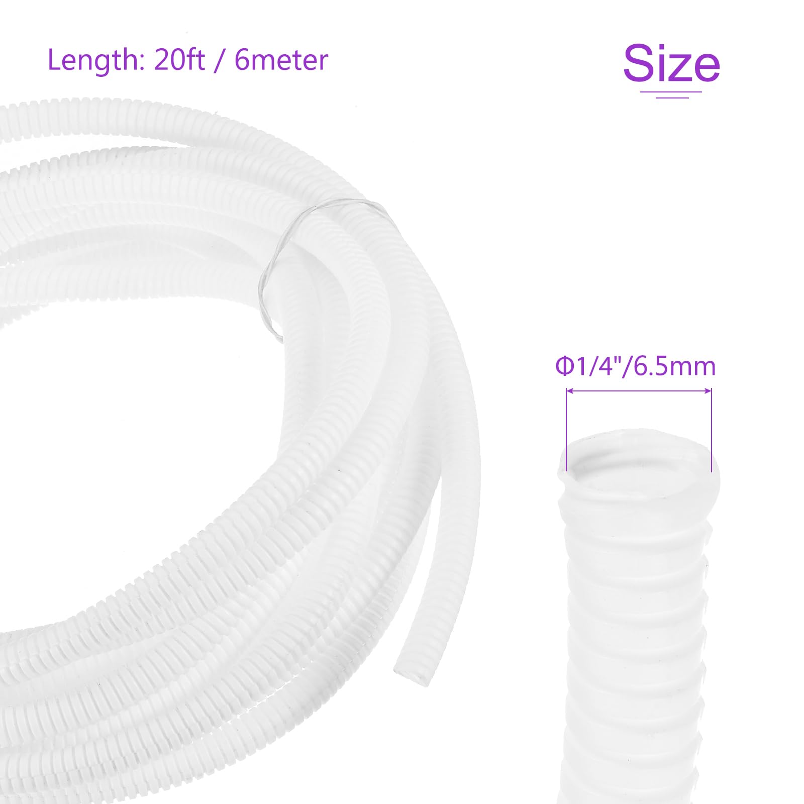 DMiotech 6m Wire Loom Split Tubing 6.5mm, Cord Protectors from Pet Flexible Conduit Cable Management for Office, Home, Garden, White - Image 3