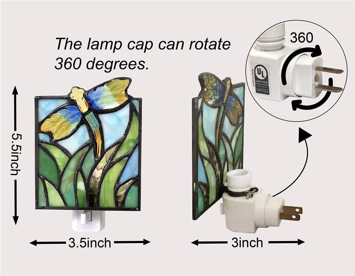 DUONAYU Stained Glass Dragonfly Night Light, Suitable for Children's Room, Bedroom, Corridor and so on, a Beautiful Gift. DYM9011