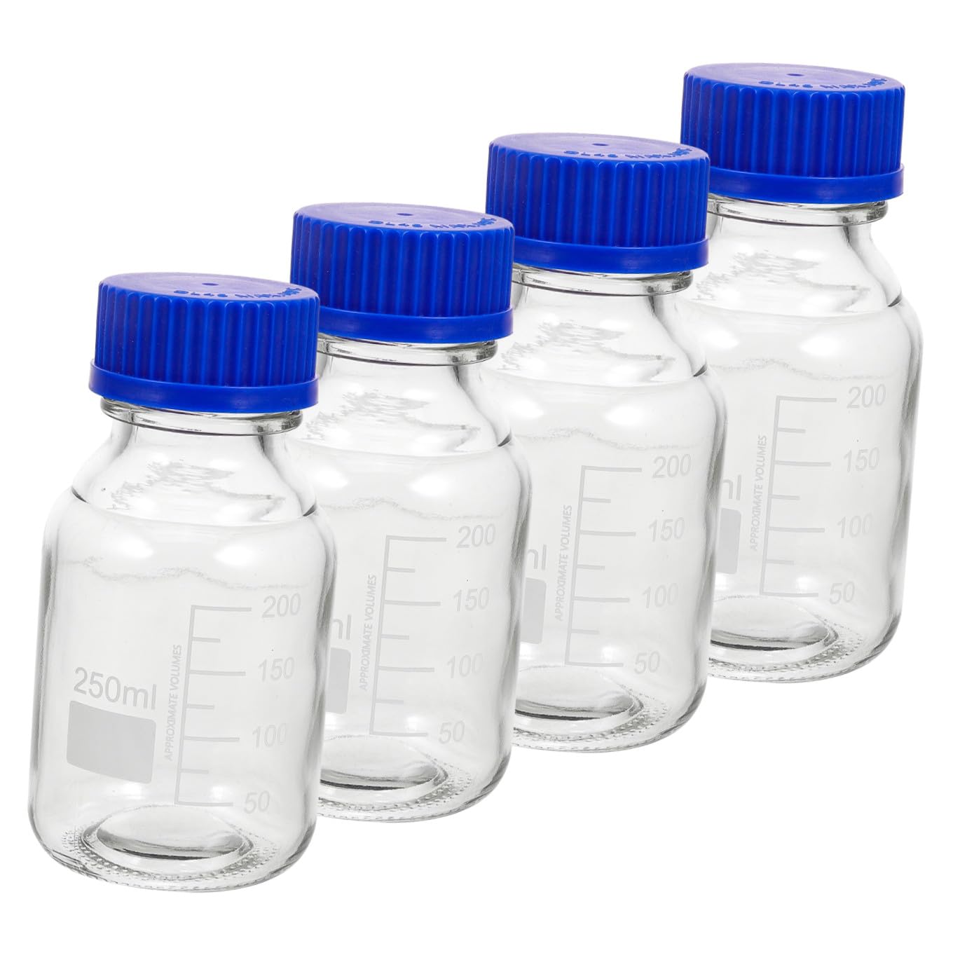 Zerodeko 4 Pezzi Flaconi Reagente Graduati in Vetro con Tappi a Vite, Bottiglie Vuote per Medicinali Liquidi Trasparenti da 250 Ml, Resistenti e Riutilizzabili per Laboratorio e Uso Industriale