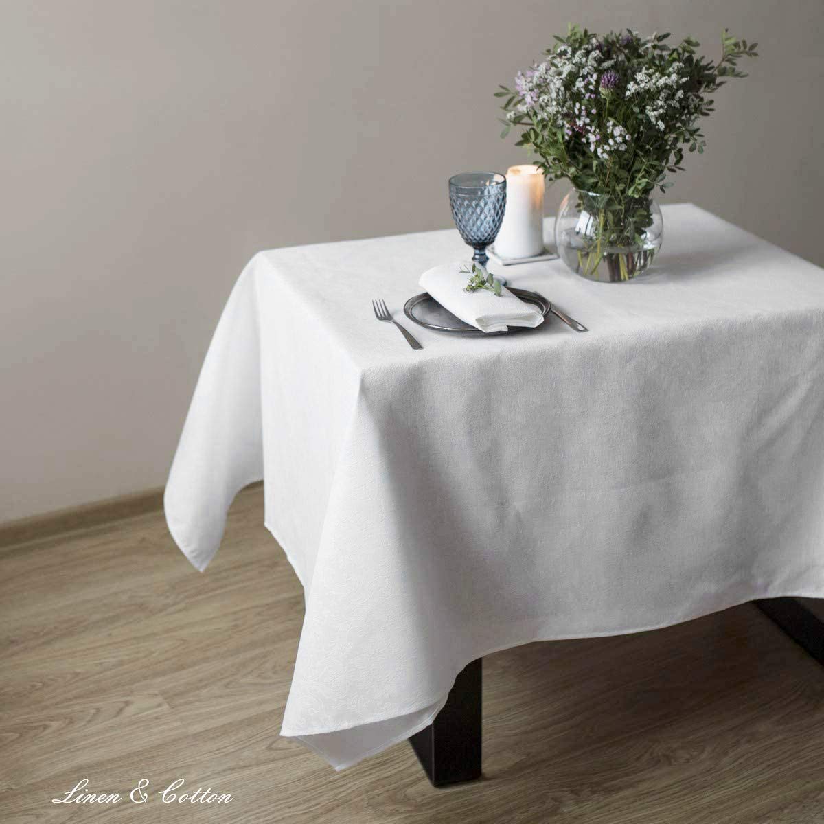 Nappe En Lin Délavé Chambry 100% Naturel – Fabriquée à La Main En Allemagne – Toucher Doux, Sans Repassage – Blanc 110 X 135 Cm