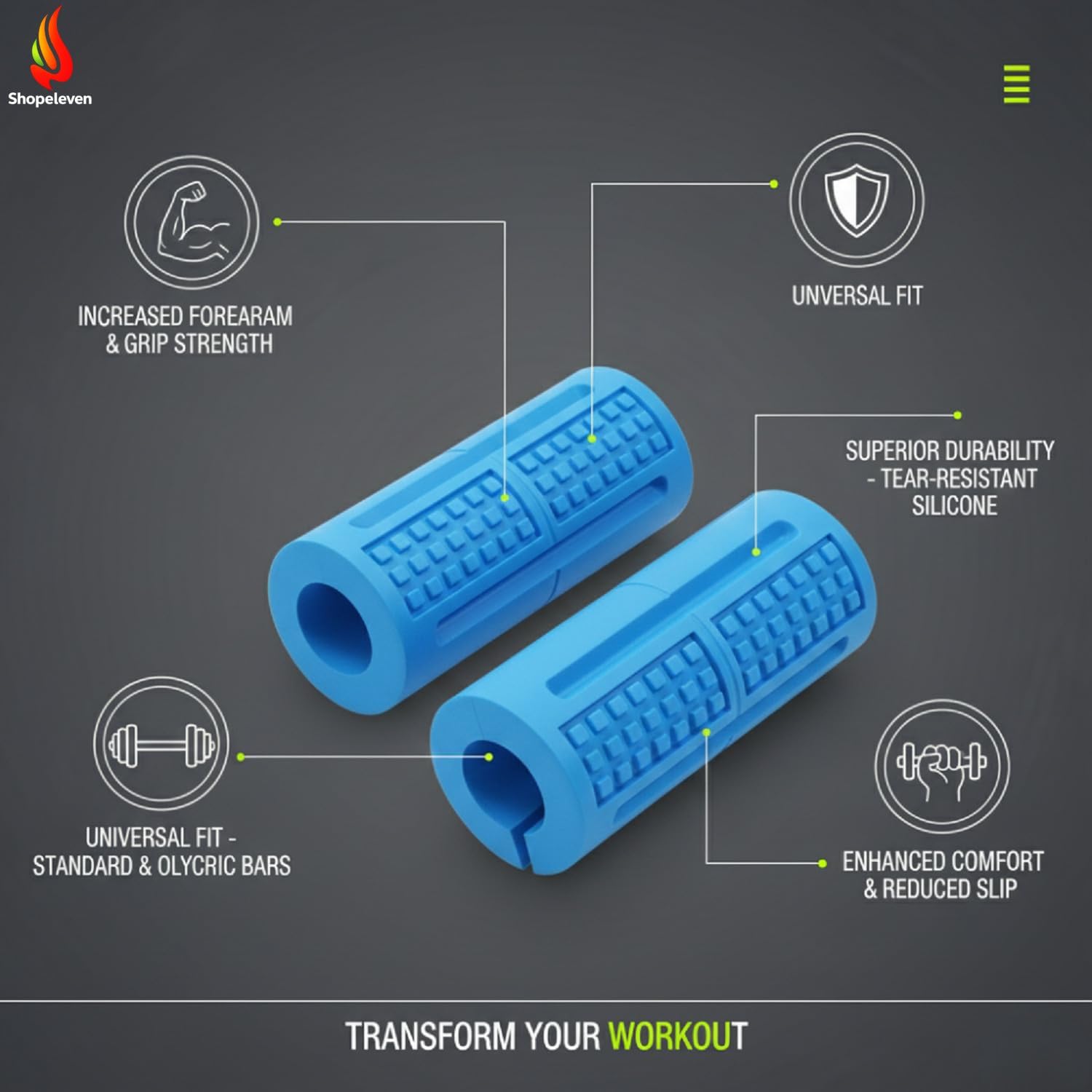 Shopeleven Dumbbell Barbell Grips | Fat Grip Handles for Weight Lifting | Pull Up Bar Fitness Training Accessories 2
